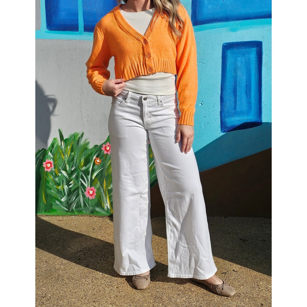 H&M Divided Womens Orange Cropped Cardigan Sweater V-Neck Button Front Small
